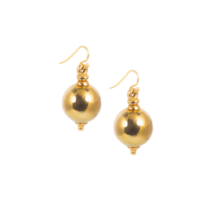 French 18ct Gold Ball Drop Earrings