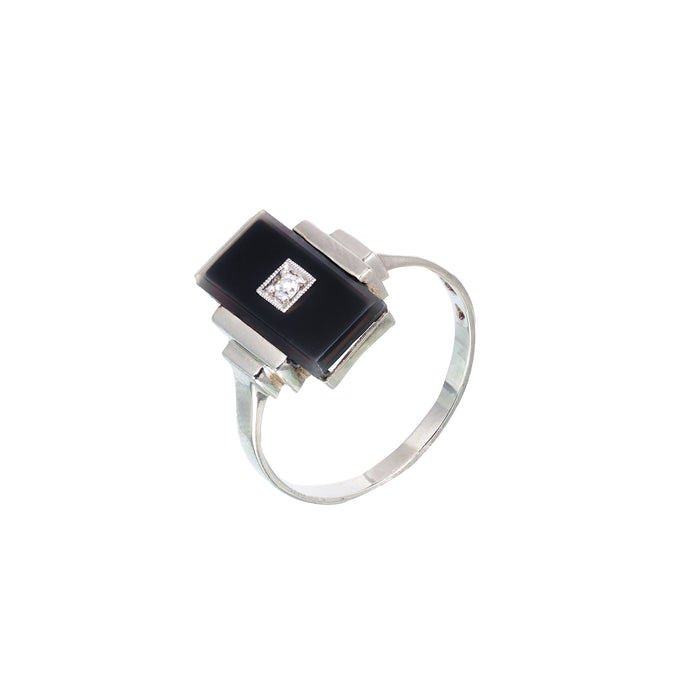 A Deco Onyx Diamond Ring