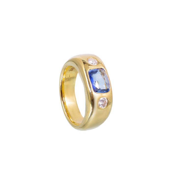 18ct Gold Sapphire Diamond Gyspy Ring