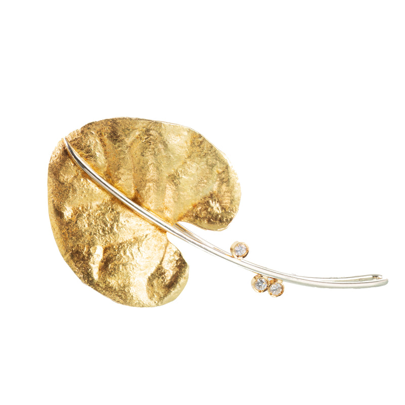 Gold Diamond Leaf Brooch