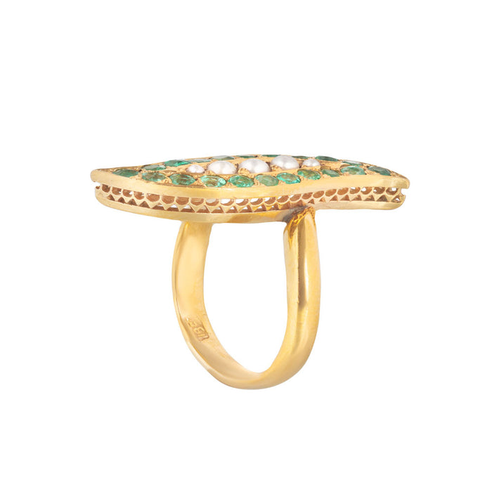 Edwardian Emerald Pearl Gold ring