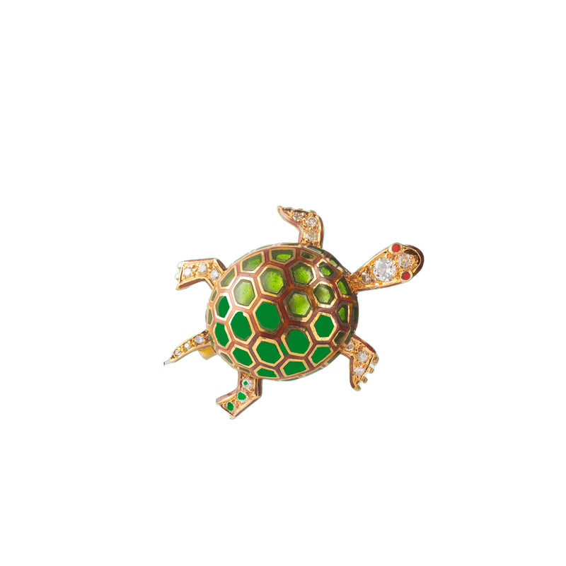 French 18ct Gold Diamond Tortoise Brooch