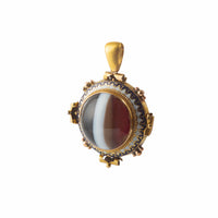 Banded Agate Enamel Gold Pendant Locket