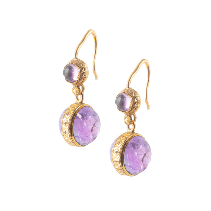 French Etruscan Revival 18ct Gold Amethyst Earrings