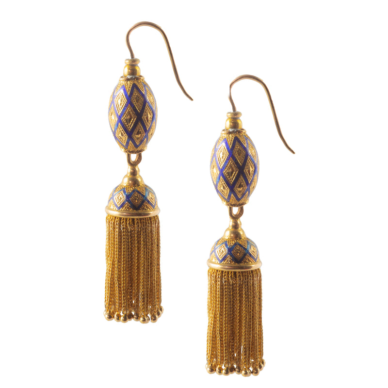 Antique French Gold Enamel Tassel Earrings