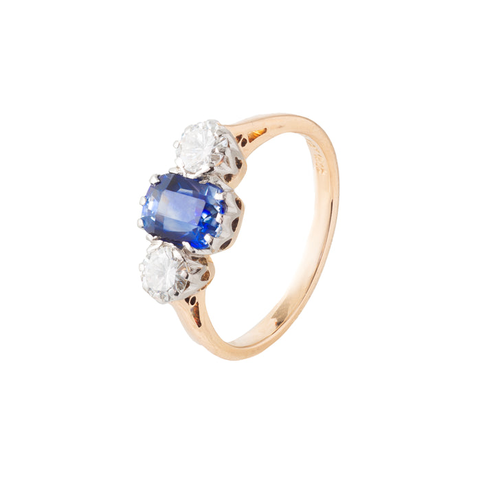 Three Stone Sapphire Diamond Ring