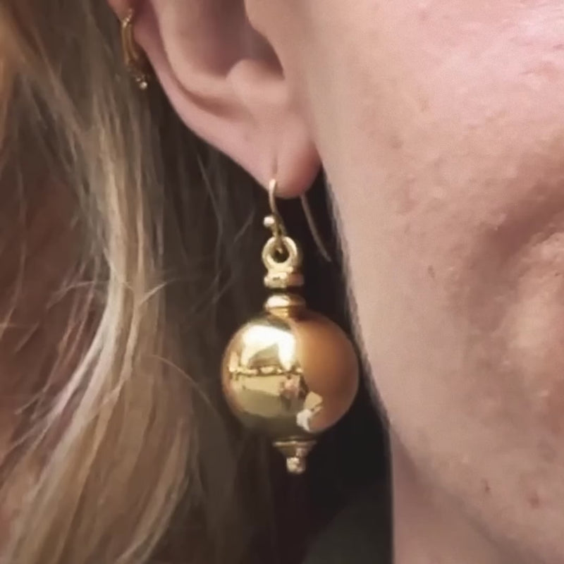 French 18ct Gold Ball Drop Earrings