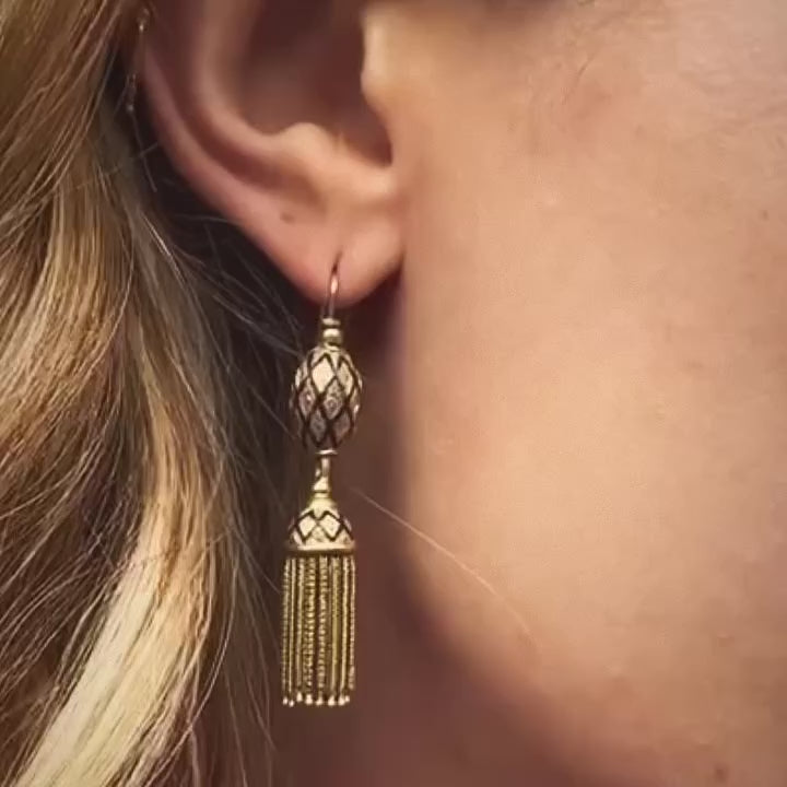 Antique French Gold Enamel Tassel Earrings