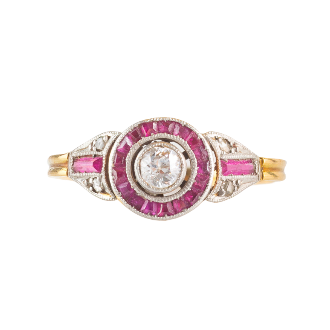 Deco Diamond Ruby Target Ring