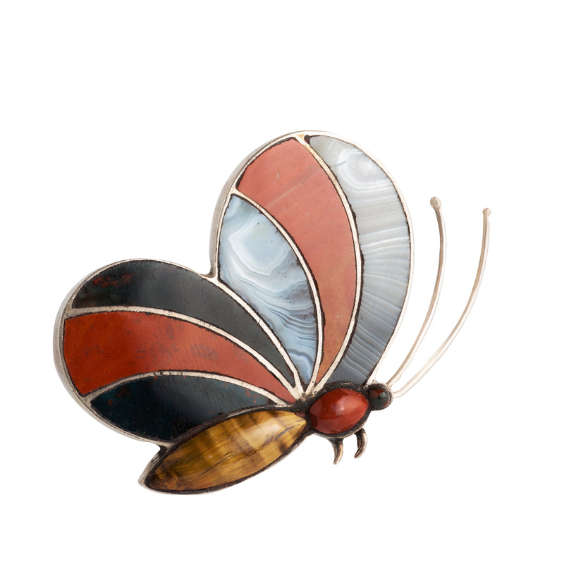 Agate Silver Butterfly Brooch