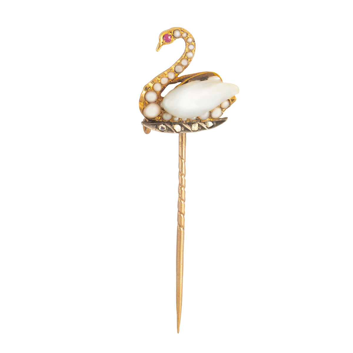 A Gold Swan Stick Pin with Ruby Eye