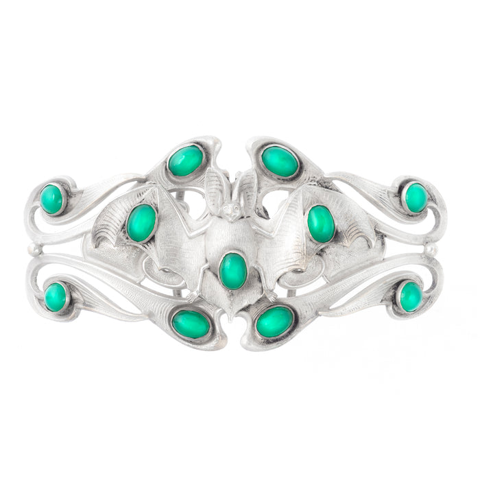 Silver Chrysoprase Bat Belt Buckle